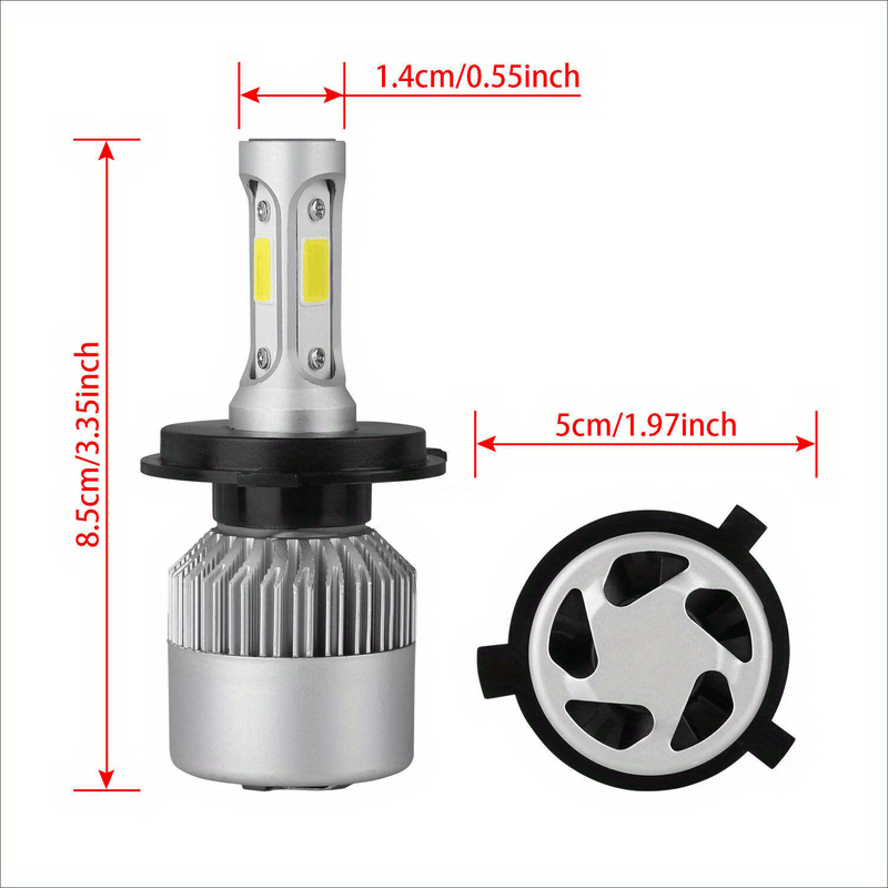 2Pcs H4 LED Auto Light 20000 Lumens Auto LED COB Chip White Light 360° High/Low Beam Motorcycle Headlight 6500K High Power