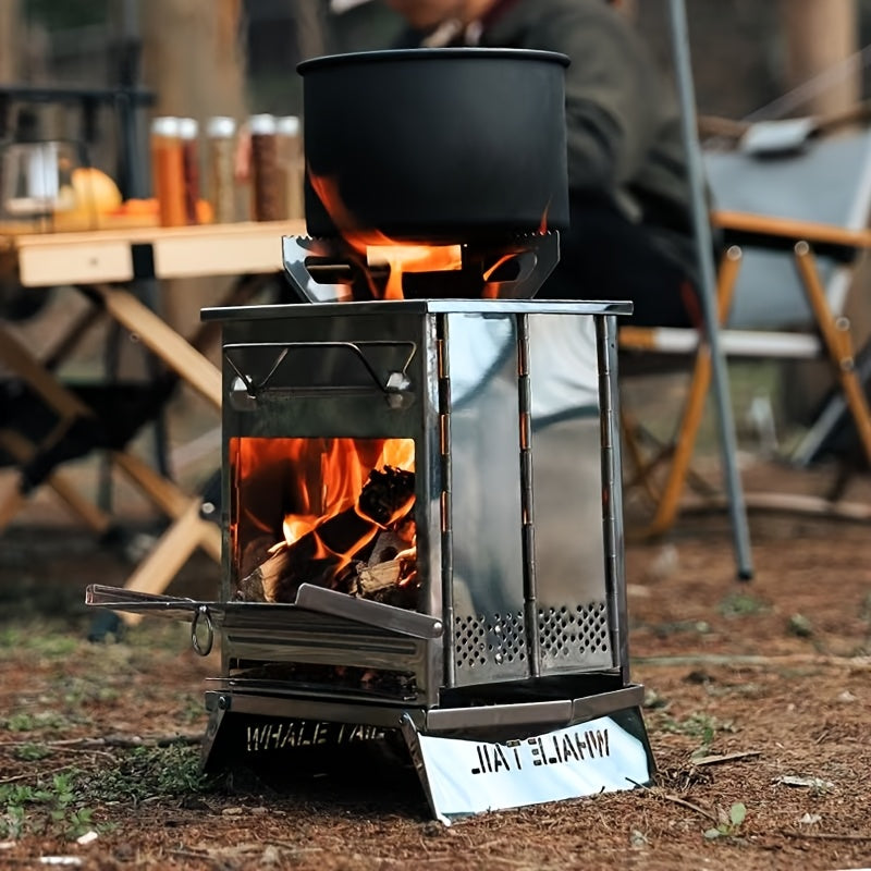 Outdoor Ultra-Light Portable Foldable Stainless Steel BBQ Grill, Charcoal Wood Stove, Camping Heating Stove