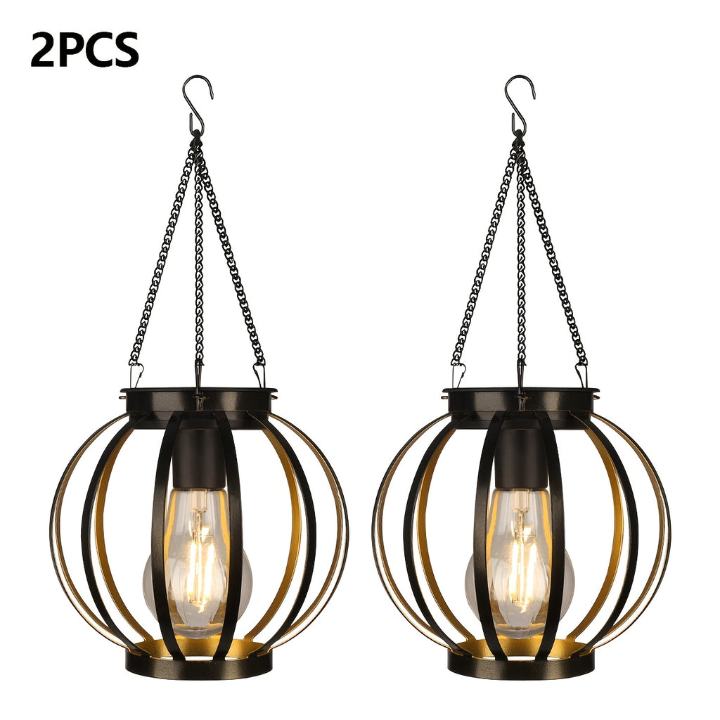 HOTU 2-Pack Outdoor Hanging Light - IP65 Metal Solar Wall Light, Modern Pumpkin Shape / Lampshade Design, Suitable for Outdoor Lighting in Garden, Patio, Porch