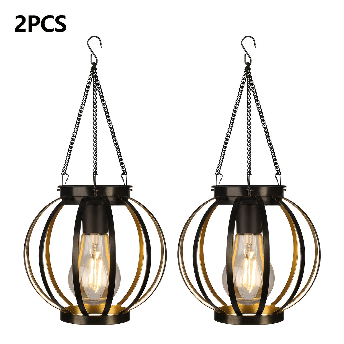 HOTU 2-Pack Outdoor Hanging Light - IP65 Metal Solar Wall Light, Modern Pumpkin Shape / Lampshade Design, Suitable for Outdoor Lighting in Garden, Patio, Porch