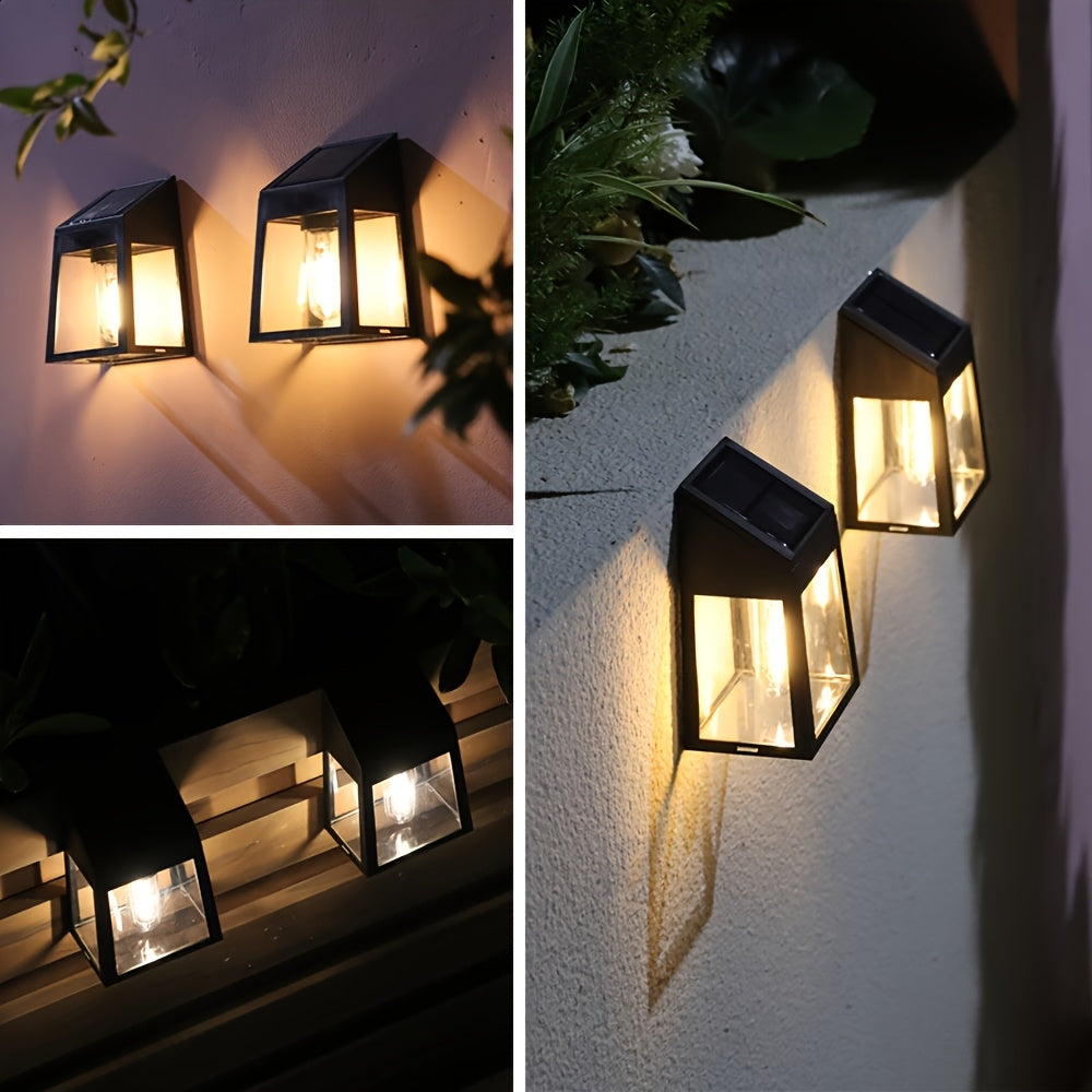 2-Piece Solar Outdoor Light Set, Wall Mounted Fixture, Solar Lantern, LED Wall Light, Automatically Turns On at Dusk, Suitable for Backyard, Garden, Patio, Garage, and as Wall Decoration