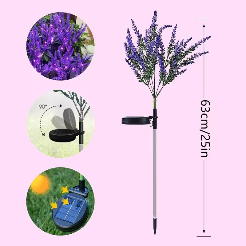 7-Head Purple Solar Lavender Garden Light - Outdoor Landscape Spotlight with Light Sensor, Perfect for Pathways, Courtyards, Porches, Lawns, Wedding & Festival Party Decor, Weather-Resistant Plastic Design, Solar Courtyard Decoration