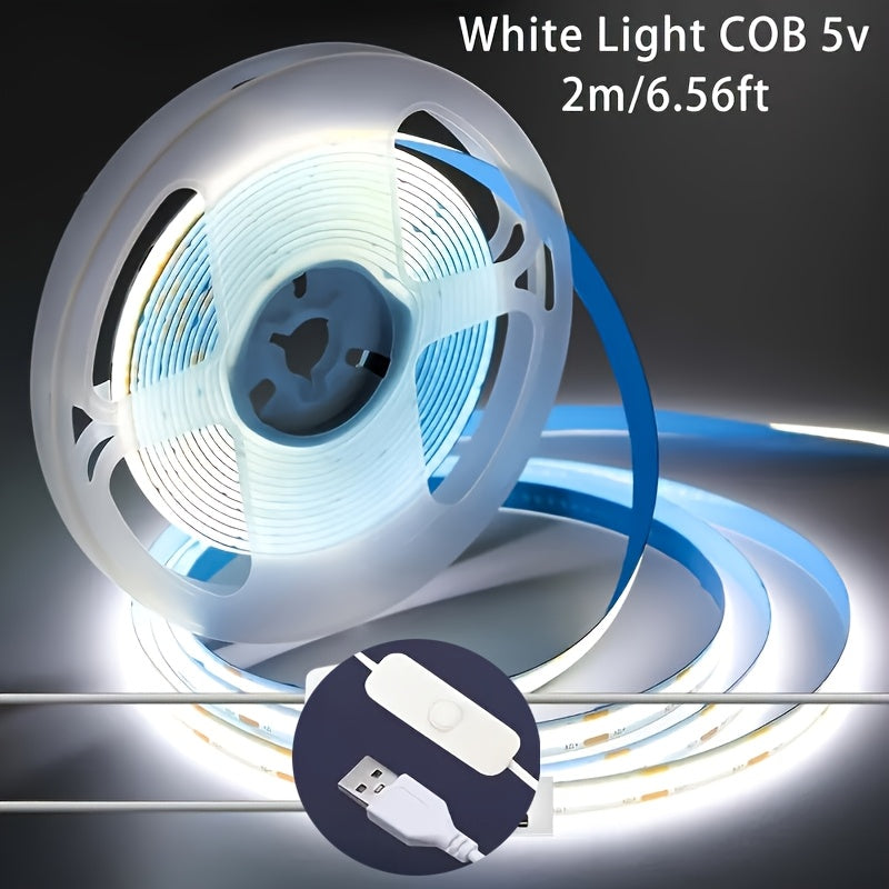 LED灯带带开关 - 5V USB供电高亮柔光，适用于梳妆台镜子、电视背光、DIY装饰、家居氛围及派对活动