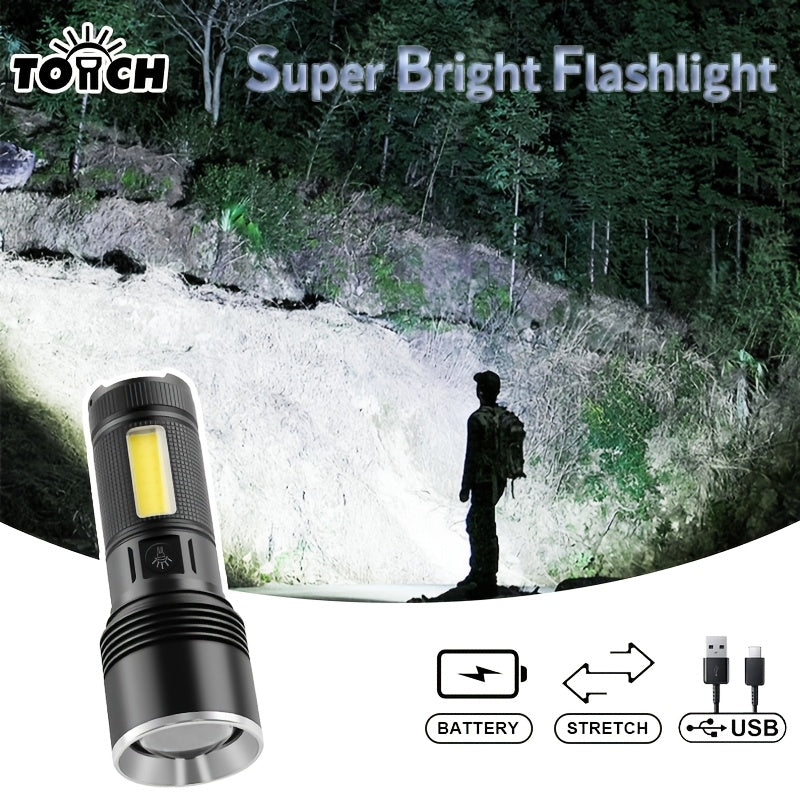 Hand Crank Solar Charging Flashlight, Support Type-C Charging, Built-in Power Bank Function, Portable Torch Ideal for Outdoor Activities