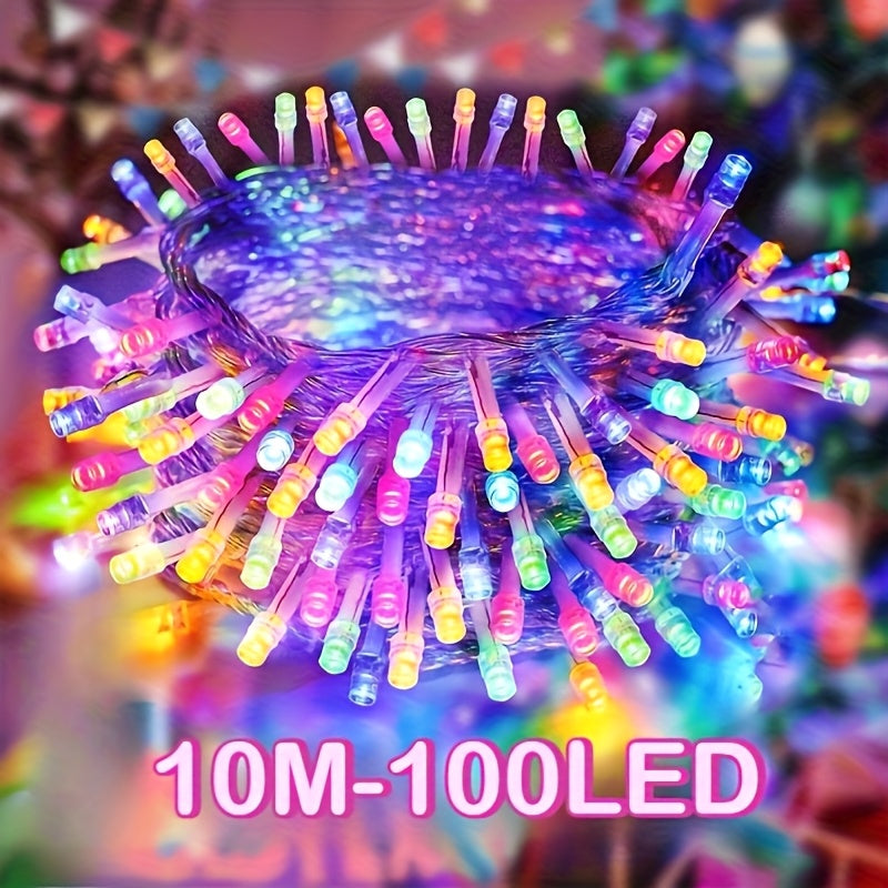100颗圣诞灯串USB插电式圣诞灯串，常量照明模式，室内/室外圣诞树花园派对装饰灯串，暖白/多彩，全天候耐候, 适用于室内/室外节日装饰圣诞节，万圣节，复活节，情人节和季节性庆祝活动，节日照明，时尚简约设计