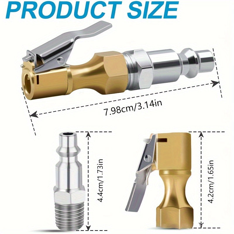 1pc Heavy Duty Locking Tire Inflator Chuck – Brass Construction with Quick-Connect Clip, Golden Finish & American NPT Thread, for Fast Airflow