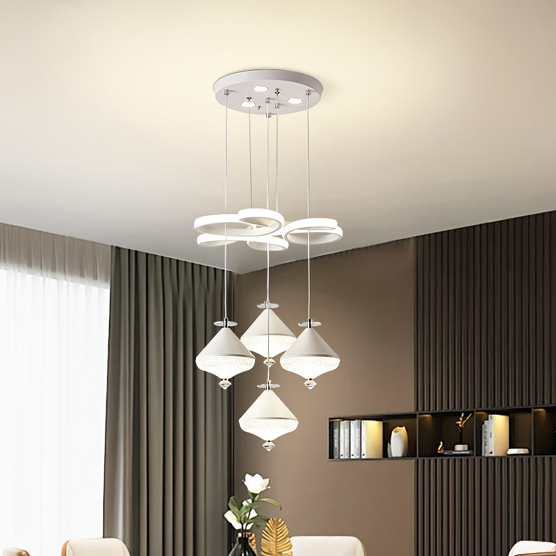 LED Indoor Pendant Light 4-Head Flower Spike Pendant, 3-Color Temperature Adjustable Color Temperature Lighting Fixture, Suitable for Kitchen and Dining Room