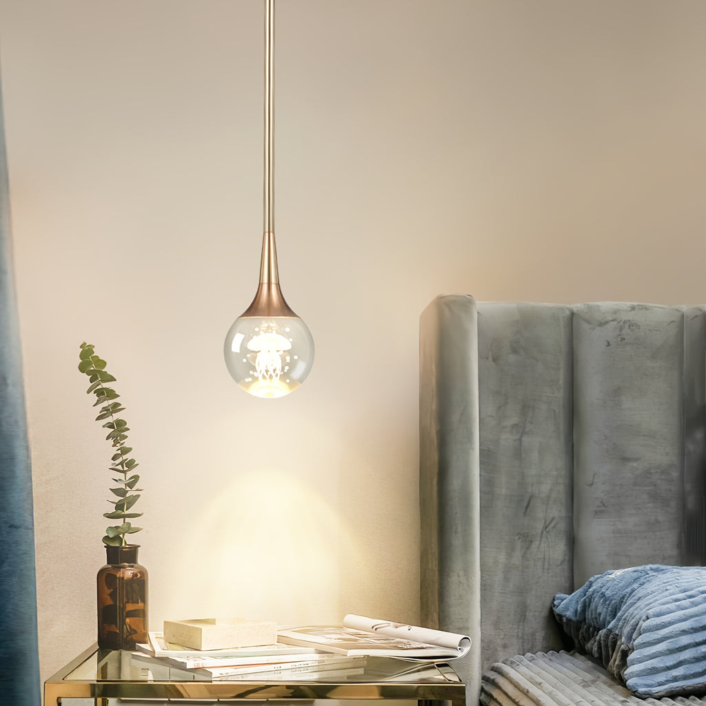 Enkerr modern mini LED jellyfish pendant light - height-adjustable teardrop-shaped chandelier, with crystal acrylic lampshade and gold finish, hardwired ceiling light, suitable for kitchen island, bedroom, bar (110V, with switch control)