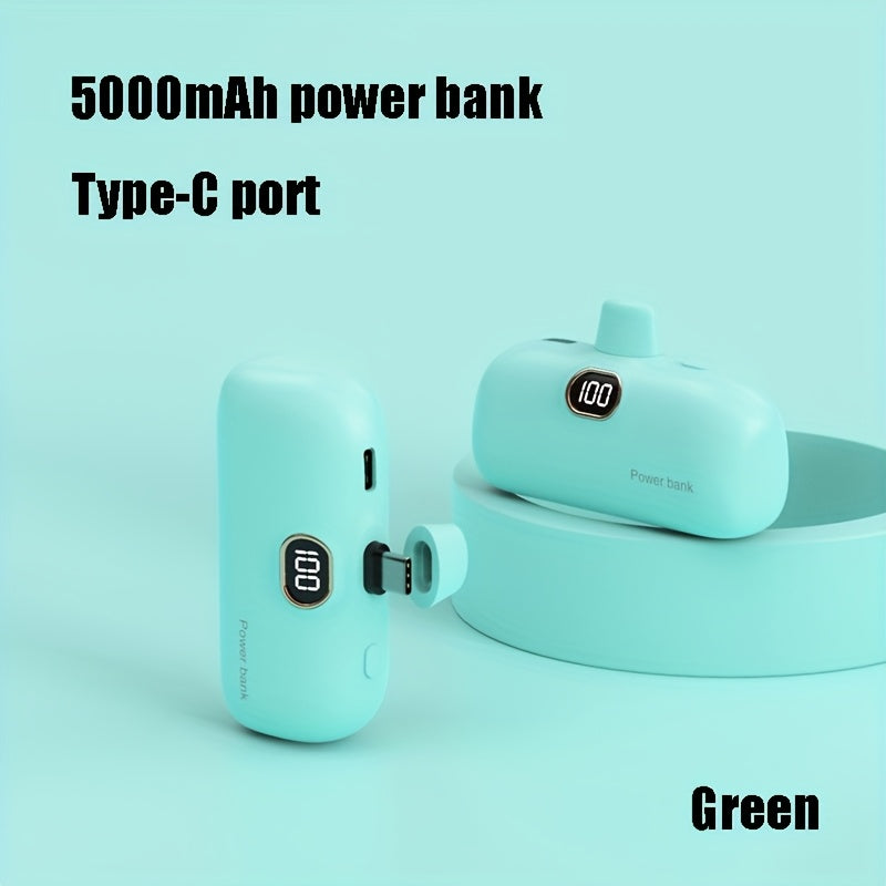5000Mah Portable Battery Pack, Compact USB-C Charger, Small Travel Charger with LED Power Indicator, Pocket-Sized Power Bank, Lightweight Charger Compatible with for iphone 16/15 And Other USB-C Devices