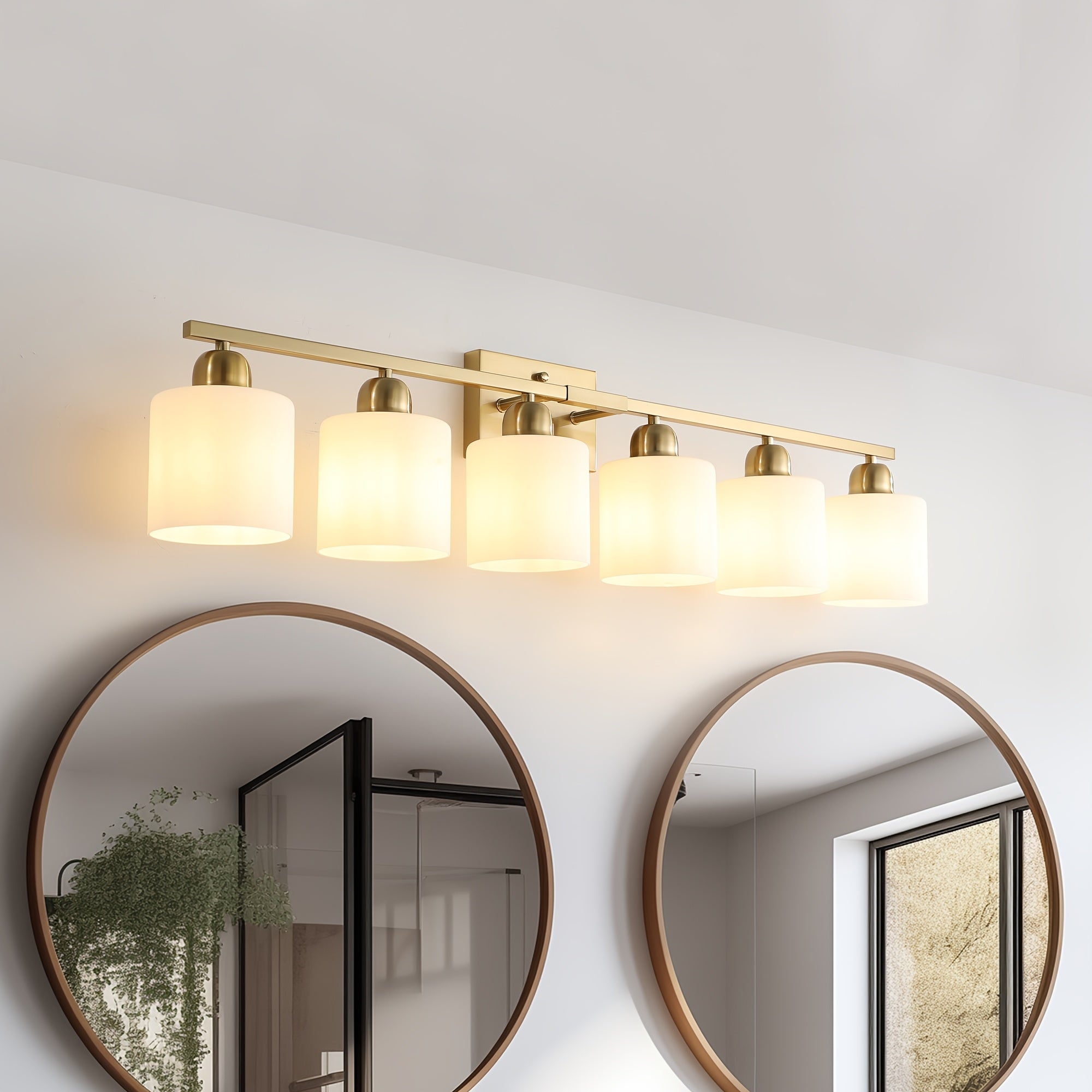 38-Inch 6-Light Bathroom Mirror Light Fixture (Copper), Stylish Modern Bathroom Wall Light, Wall-Mounted Lighting with Metal Frame and White Jade Glass Shade, Perfect for Mirror, Bedroom, Living Room and Hallway (E26 Bulb Base, Bulb Not Included)
