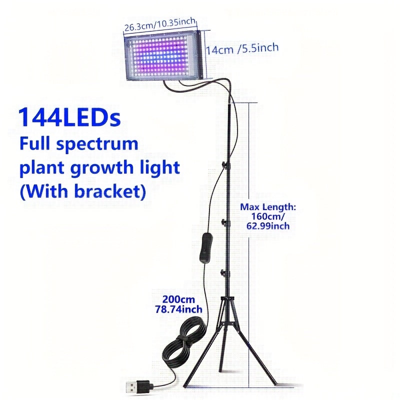 USB Plant Grow Light Strip with Tripod, Sunlike Full Spectrum Grow Lamp, 360° Adjustable Gooseneck, 96/144 LED Grow Light, Supplemental Lighting for Tall Plants, Bonsai, Greenhouse, Hydroponics, Flowers and Large Area Indoor Plants