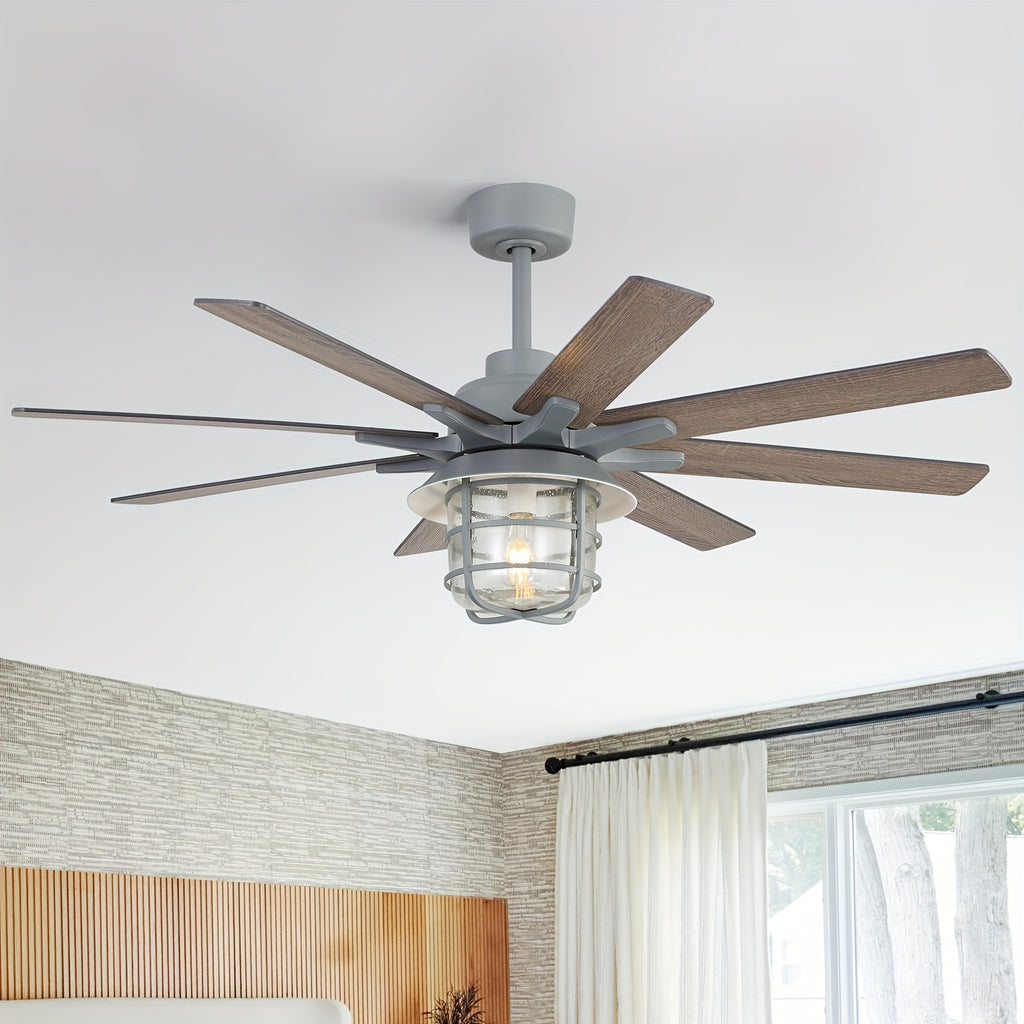 Sofucor 52" Large Ceiling Fan with Light & Glass Shade, Premium Cement Gray, Smart Ceiling Fan with Light, Remote Control, DC Motor, 1/4/8H Timer, Indoor/Outdoor for Living Room, Kitchen, Bedroom