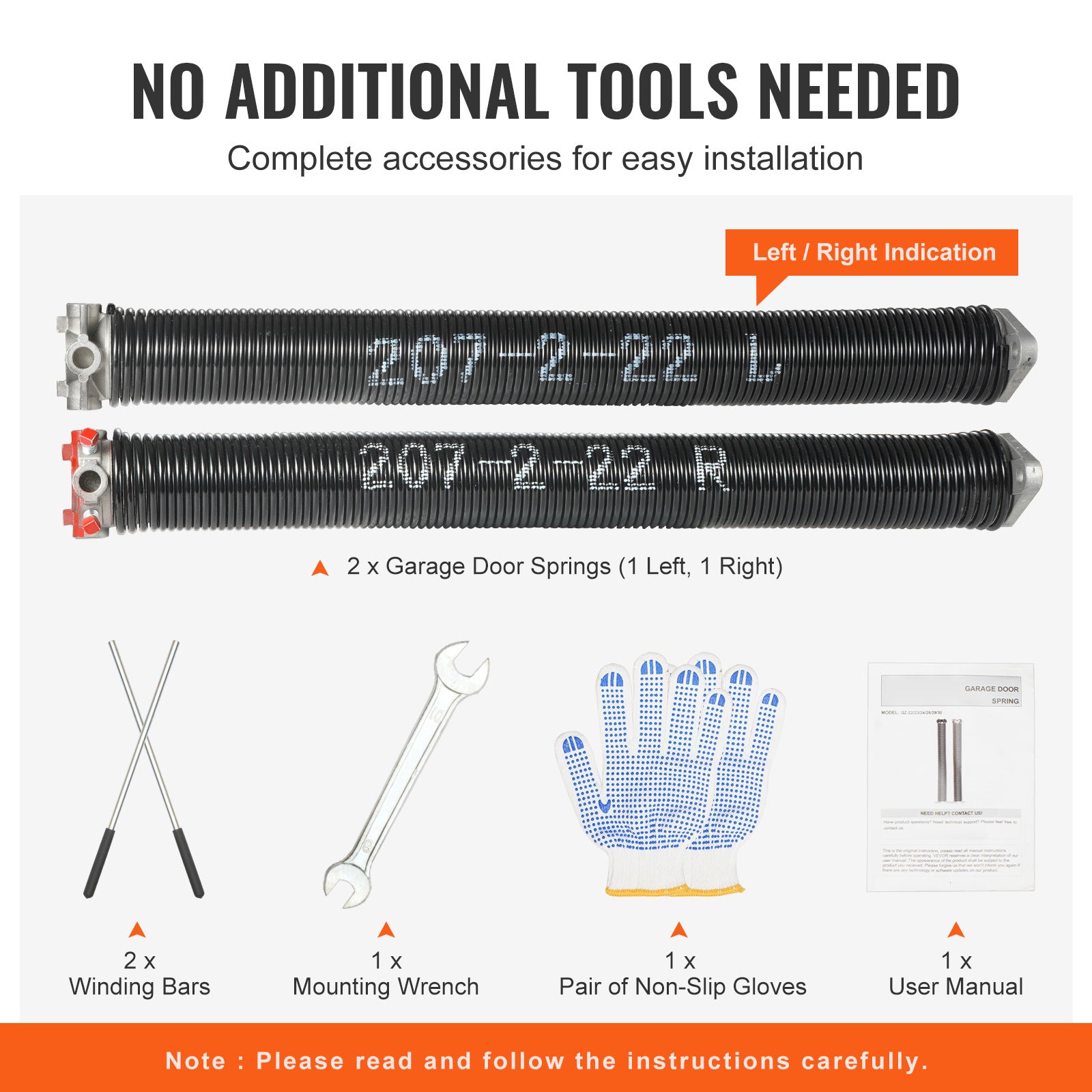 Garage Door Torsion Spring, 16,000 Cycles, 0.25 x 2 x 30in / 0.207 x 2 x 22in / 0.218 x 2 x 24in / 0.218 x 2 x 23in, with Non-Slip Winding Bars, Installation Tools and Gloves, Electrophoretic Coating, for Replacement