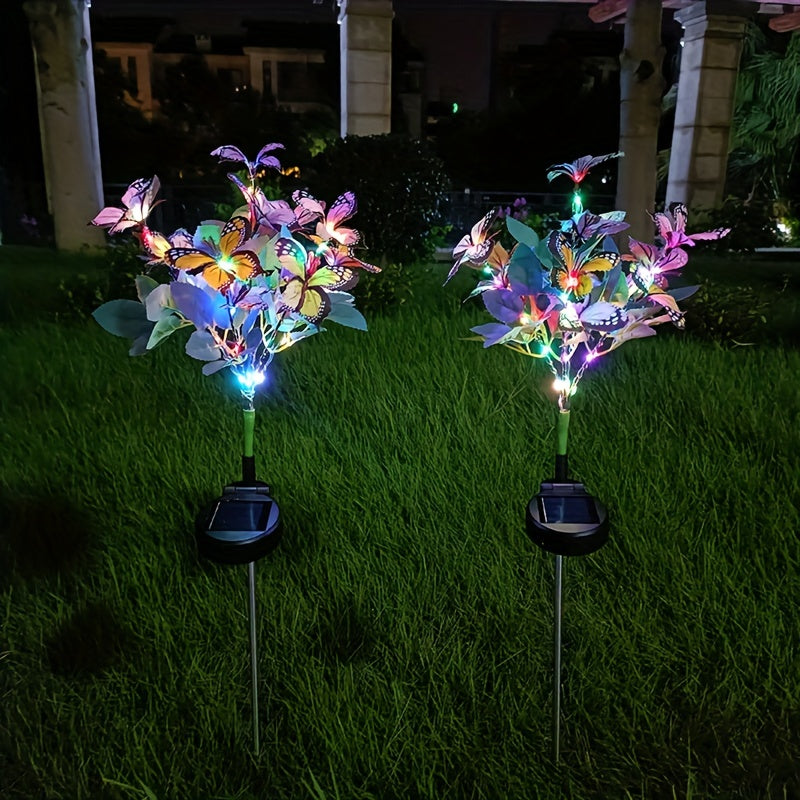 One/Two Piece Solar Butterfly Tree Light Outdoor Courtyard Decoration Butterfly Lawn Ground Insert Light Colorful Light Simulated Butterfly Flower Light