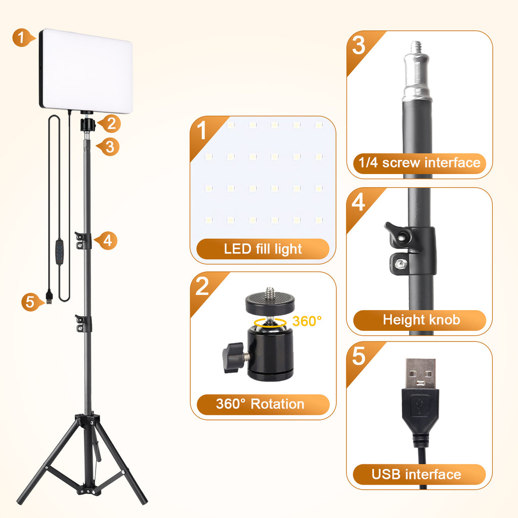 UEGOGO portable USB-powered LED video fill light kit, with adjustable tripod and color temperature spotlight — low-voltage lighting design, suitable for home video recording, YouTube, live streaming, vlogging, and smartphone/fill light shooting