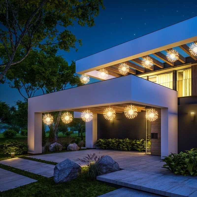 200 LED Starburst Sphere Light, Firework Light Battery Powered Tent Pendant Light Remote Control Waterproof Hanging Light, Perfect for Garden Courtyard Porch Christmas Party Home Decoration Warm White Light