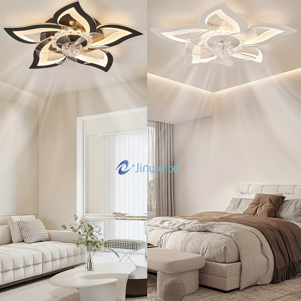 Low-Profile Remote Control Ceiling Fan, 3 Color Temperatures & 6 Speed Levels, Flush Mount Light Fixture. This 27-inch Petal-Shaped Modern Ceiling Light is Perfect for Living Room and Bedroom.