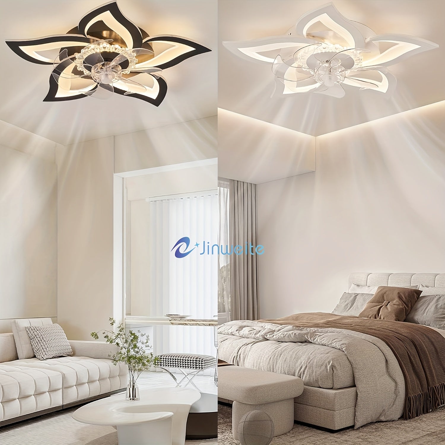 Low-Profile Remote Control Ceiling Fan, 3 Color Temperatures & 6 Speed Levels, Flush Mount Light Fixture. This 27-inch Petal-Shaped Modern Ceiling Light is Perfect for Living Room and Bedroom.