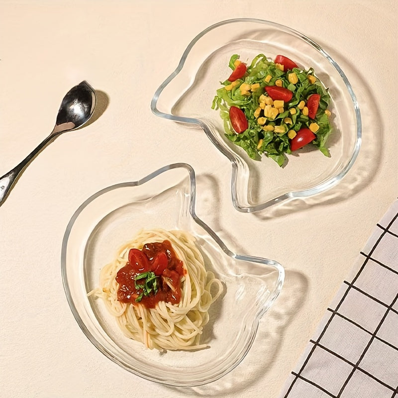 1pc Thickened Cute Cat Glass Plate, Home Dumpling Plate, Salad Plate, Dinner Plate