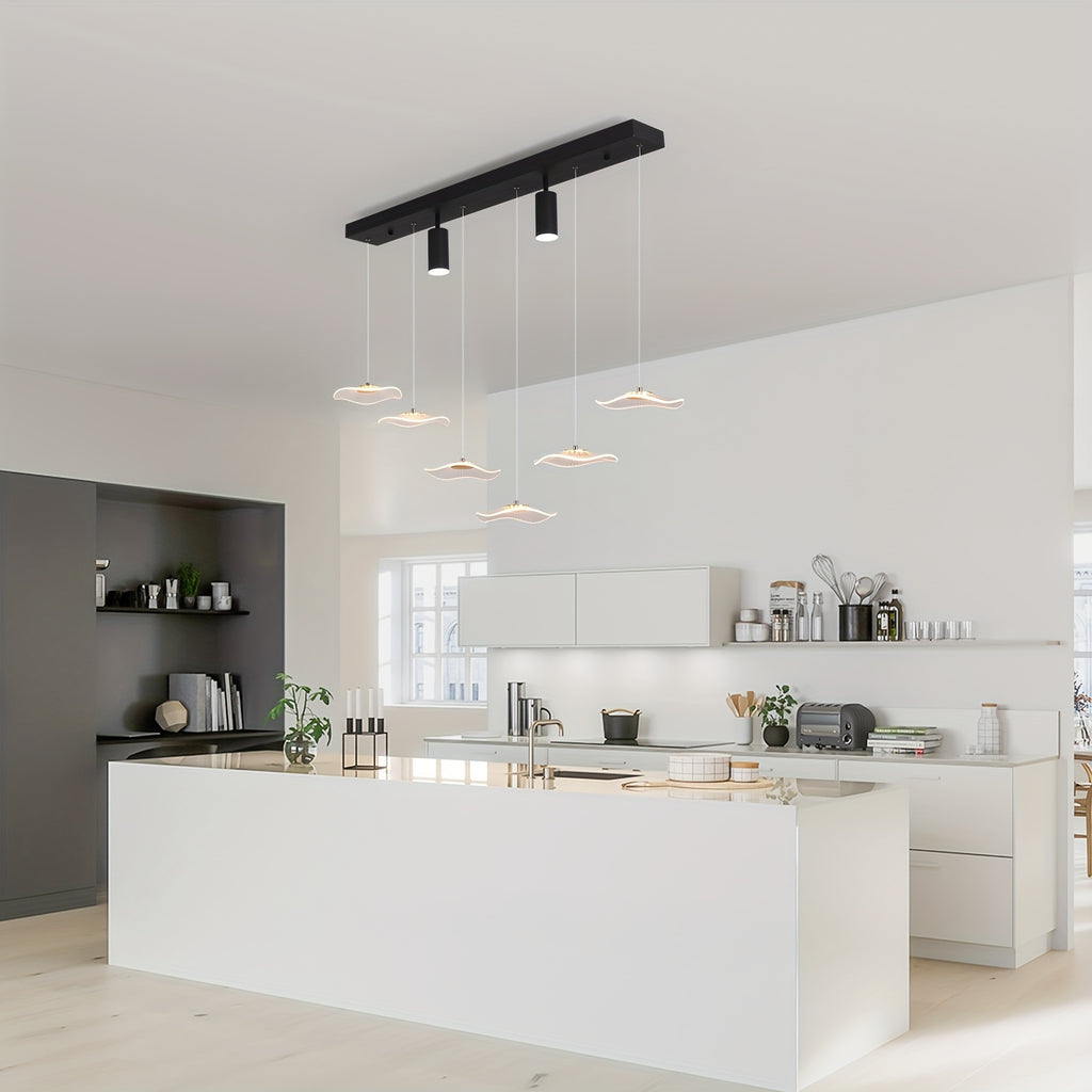 Enkerr modern style 6-head dimmable LED pendant light, with remote control, adjustable color temperature (3000K-6000K) and brightness, infrared remote control, memory function, large ceiling light suitable for kitchen island