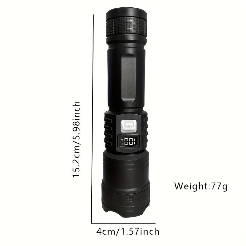 High Beam Long Range Flashlight, Super Bright Large Aperture Telescopic Zoom Torch, USB Rechargeable LED Searchlight, Drop-Proof Non-Slip Grip, Home Power Outage Emergency Light, Outdoor Tactical Flashlight, IP65 Waterproof