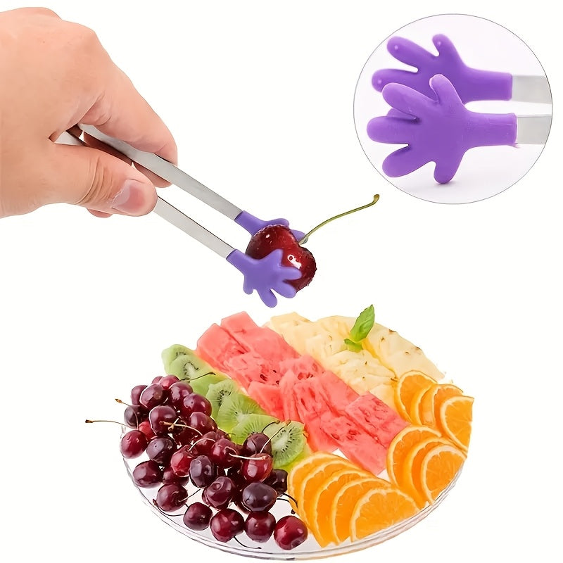 One Silicone Mini Tongs - 5-Inch Handle, Colorful Small Clips for Food, Ice Cubes, Fruit, Sugar, BBQ, Kitchen