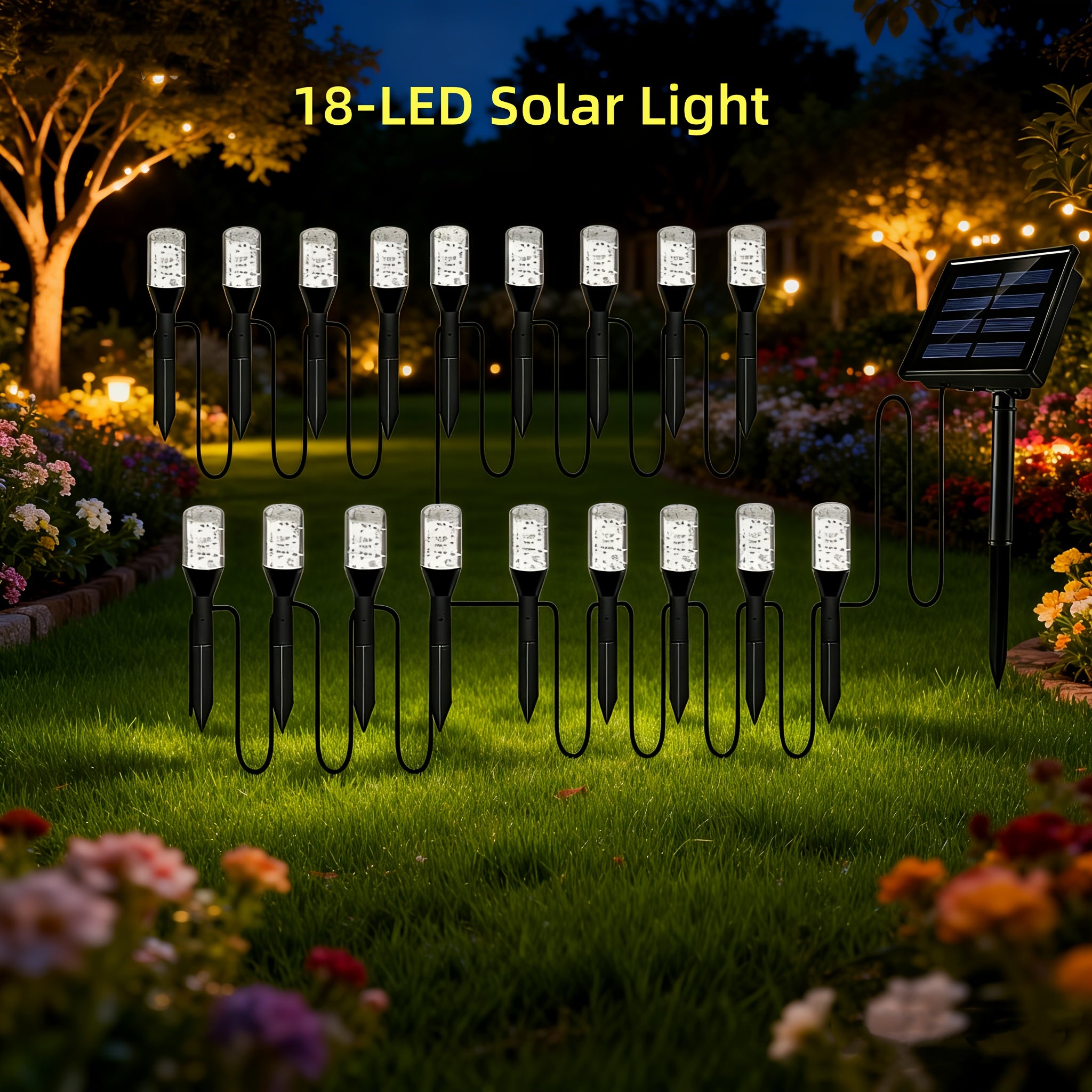 18-Piece Outdoor Solar Light, Colorful LED Ice Silk Garden Ground Insert Light, IP54 Waterproof Rating, Warm Light Landscape Lighting, Suitable for Courtyard, Lawn, Patio, Walkway, Fence and Party Decoration (Warm Light / White Light / RGB)