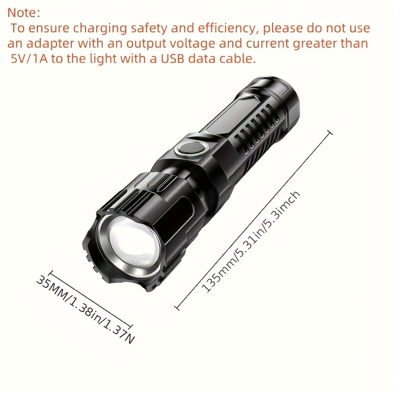 High Brightness Zoomable Flashlight, Built-in Rechargeable Lithium Battery, Portable Adjustable Focus Torch, Compact & Powerful for Camping Emergency Use