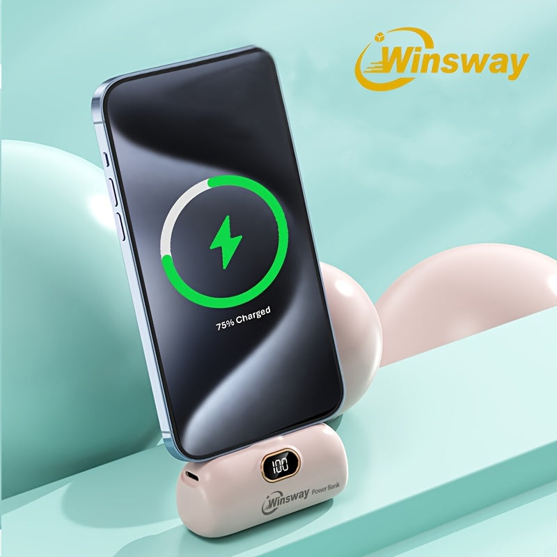 WINSWAY 迷你行動電源 5000mAh, 15W PD USB C 手機充電器, LCD 螢幕電量顯示, 適用於 Iphone 16/15/15 Plus/15 Pro/15 Pro Max/Android/Samsung/Moto/Lg, 聖誕禮物首選