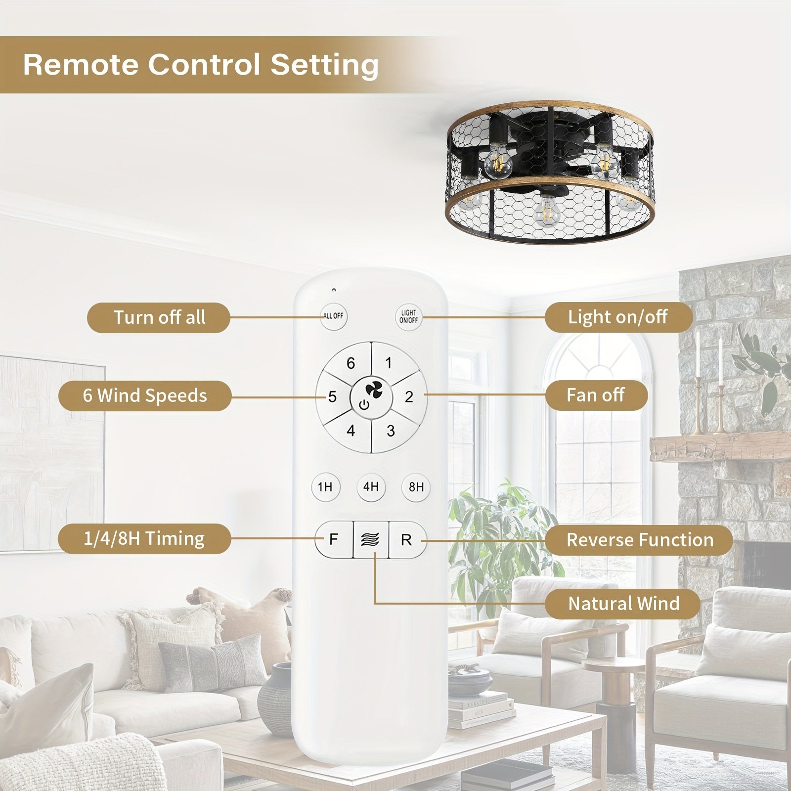 Sofucor 20 Inch 7-Blade Caged Ceiling Fan with Remote Control & Light Kit Set