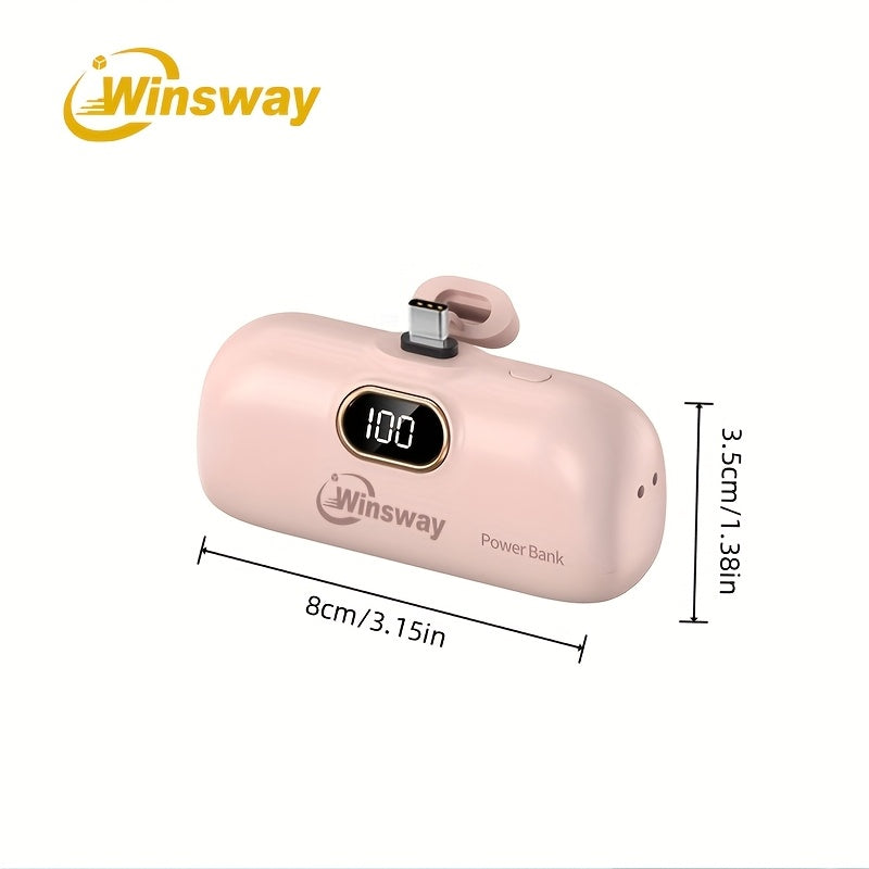 WINSWAY 迷你行動電源 5000mAh, 15W PD USB C 手機充電器, LCD 螢幕電量顯示, 適用於 Iphone 16/15/15 Plus/15 Pro/15 Pro Max/Android/Samsung/Moto/Lg, 聖誕禮物首選