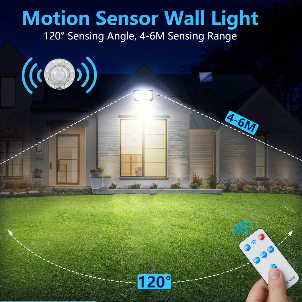 200 LED Solar Split-Type Light with Remote Control and Sensor IP65 Outdoor Landscape Light Separate Panel Security Floodlight for Garden Courtyard - 2 Pack