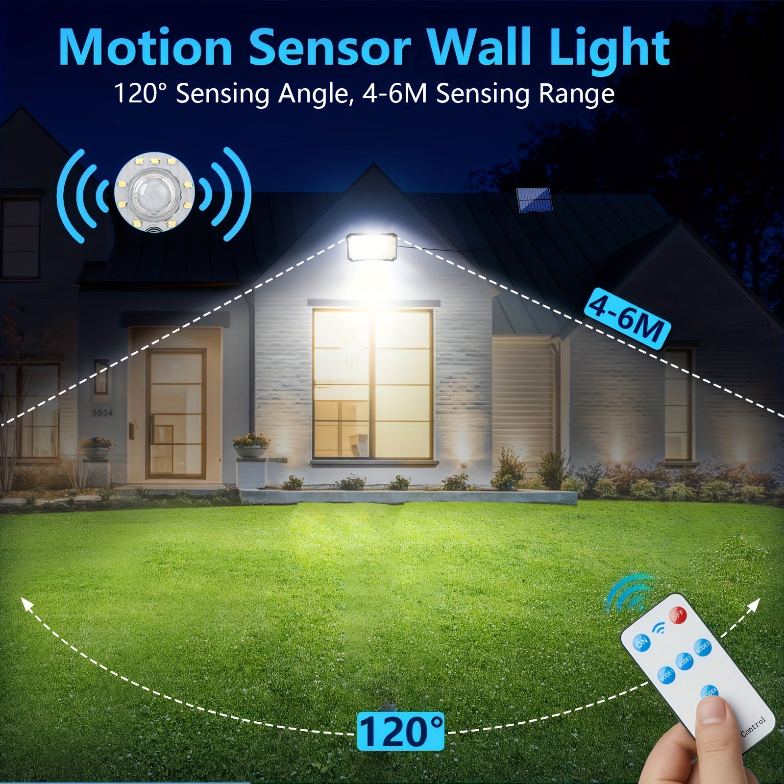 200 LED Solar Split-Type Light with Remote Control and Sensor IP65 Outdoor Landscape Light Separate Panel Security Floodlight for Garden Courtyard - 2 Pack