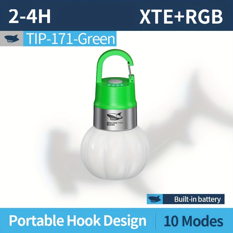 1Pc Portable Flashlight Camping Lantern, SMILING SHARK XTE+RGB Tent Light TIP171, 10 Modes Multi-Color Lamp, Type-C Rechargeable, Removable Lampshade, Hooked Bottle Cap Light, Portable for Outdoor Camping