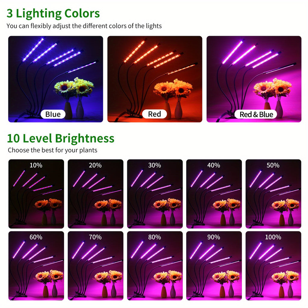LED Plant Grow Light for Indoor & Greenhouse Use, 3/9/12H Timer Adjustable Brightness Rotatable Light Tube Multiple Designs Available