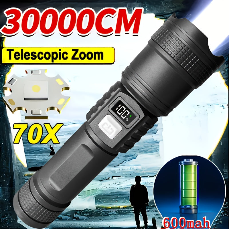 1Pc Super Bright Tactical Rechargeable LED Flashlight, 3 Lighting Modes, Digital Display Screen, Durable & Long Lasting, Ideal for Outdoor Enthusiasts, Hiking, Hunting, Camping and Other Lighting Needs