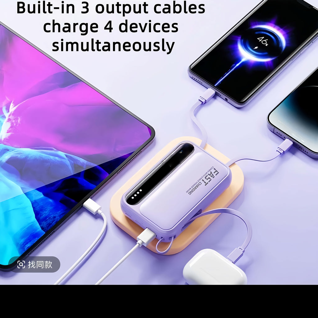 2026 LADAPU Newest Upgrade Mini Cute 10000mAh Portable Pocket Size 5W 15W Fast ChargingPower Bank, Small Size Large Capacity High Appearance, Built-in 4 Cables, High-SpeedRechargeable Battery, Trave Must Have, Great Girlfriend Gift, For IPhone