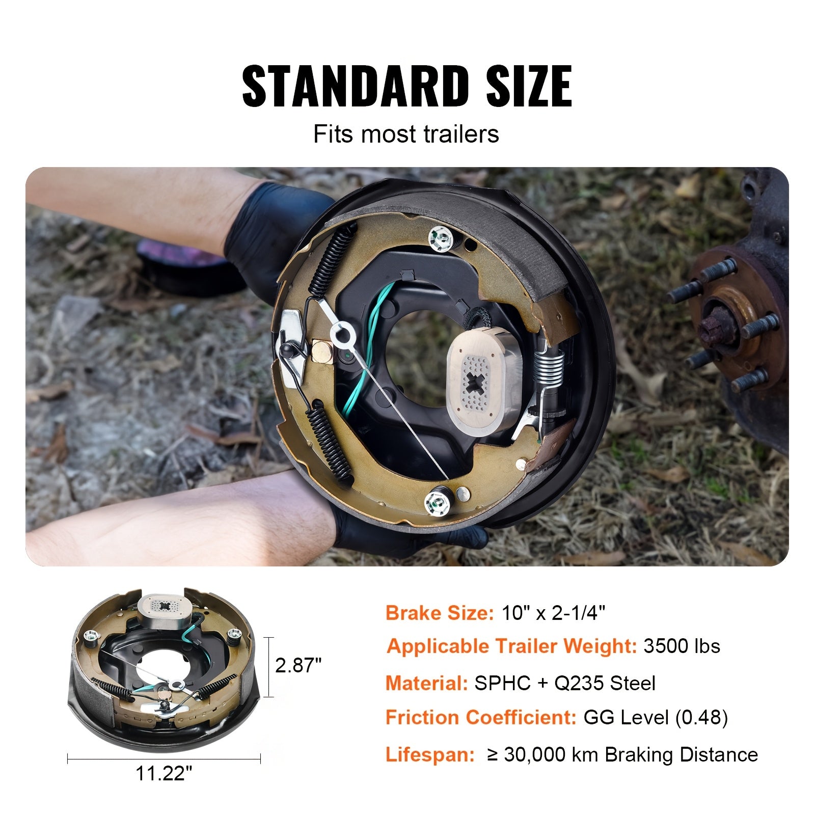 2 Pairs VEVOR Self-Adjusting Electric Trailer Brakes, 10 Inch X 2-1/4 Inch Iron Material, Operating Voltage 36-100V, 3500 Lbs Bearing Capacity, 4-Hole Mount, Replacement Brake System Backing Plate - Room Electrical / Hardwired
