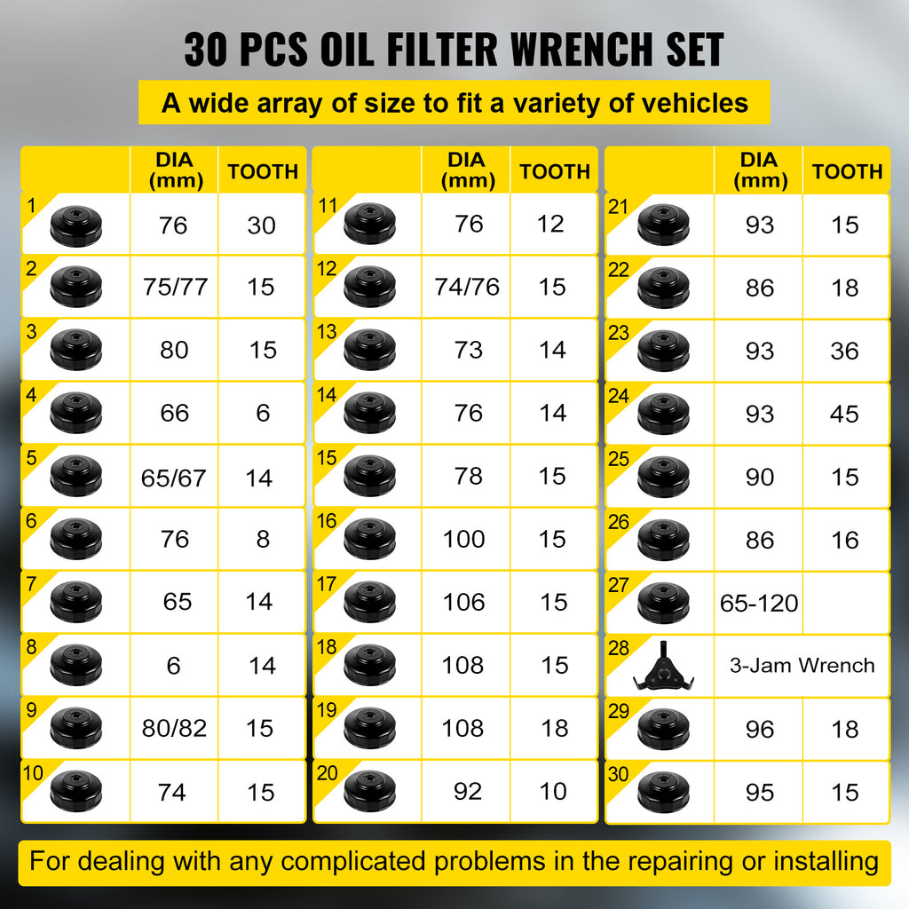 VEVOR Oil Filter Socket Set 14-Piece / 30-Piece Oil Filter Cap Wrench Set