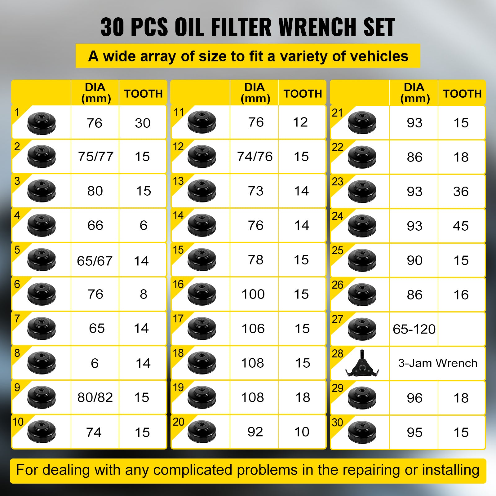 VEVOR Oil Filter Socket Set 14-Piece / 30-Piece Oil Filter Cap Wrench Set