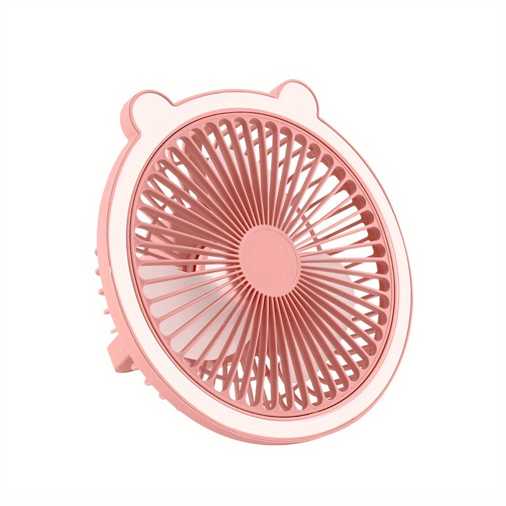 Rechargeable Portable Fan with Desktop Lighting Function, 3 Wind Speed Modes, Up to 7 Hours Runtime, Multi Placement Design, Ideal for Outdoor Activities and Travel