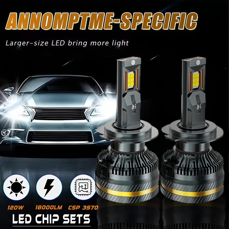 2-Pack Car LED Headlights H1 H3 H4 H7 H8 H9 H11 9005 9006 9012 Dual Copper Tube Lens High/Low Beam Integrated Plug-and-Play