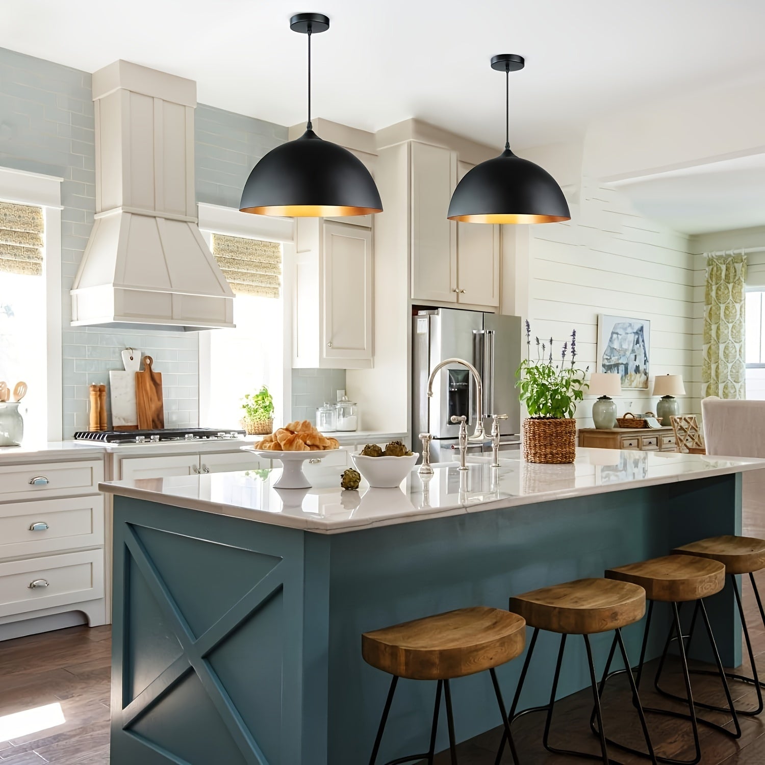 2-Piece Industrial Style Kitchen Island Pendant Light, Vintage Rustic Hanging Decor for Kitchen, Farmhouse Dining Room, E26/E27 Base Ceiling Light, Bulb Not Included