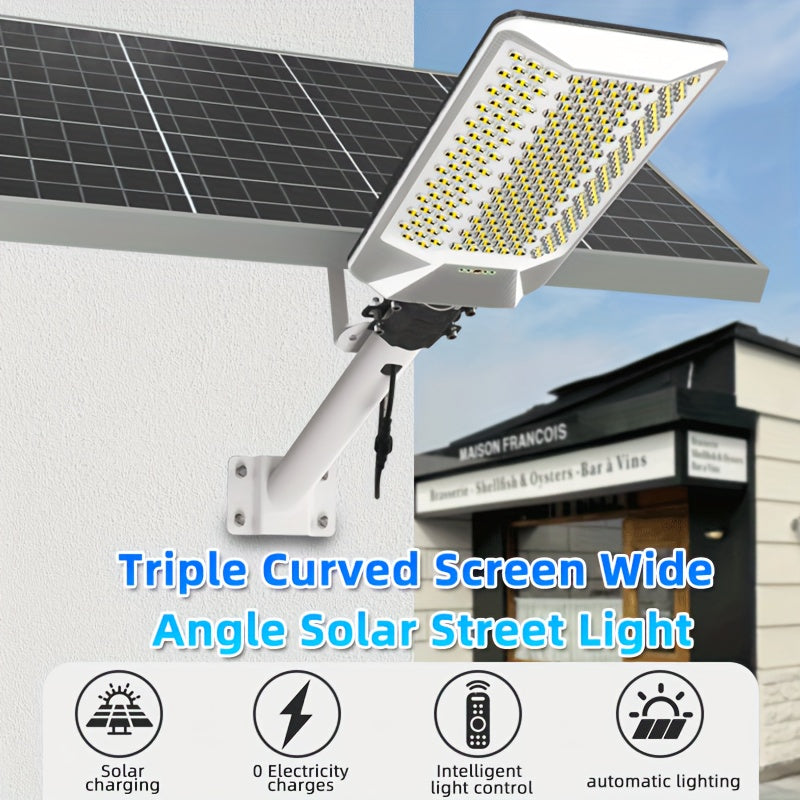 High Brightness Curved Solar Street Light, 18000mAh Remote Control Outdoor Solar Street Light, 6500K, LED Three-Side Solar Light, Solar Street Light for Parking Lots, Parks, Roads