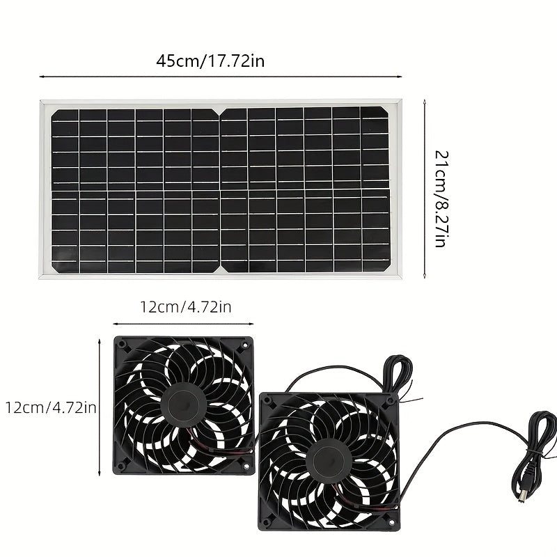 Solar Dual Fan Charging Panel - 30W Solar Kit, Energy-Saving Ventilation Fan Essential for Chicken Coop, Pet House, Small Poultry Shed and Greenhouse