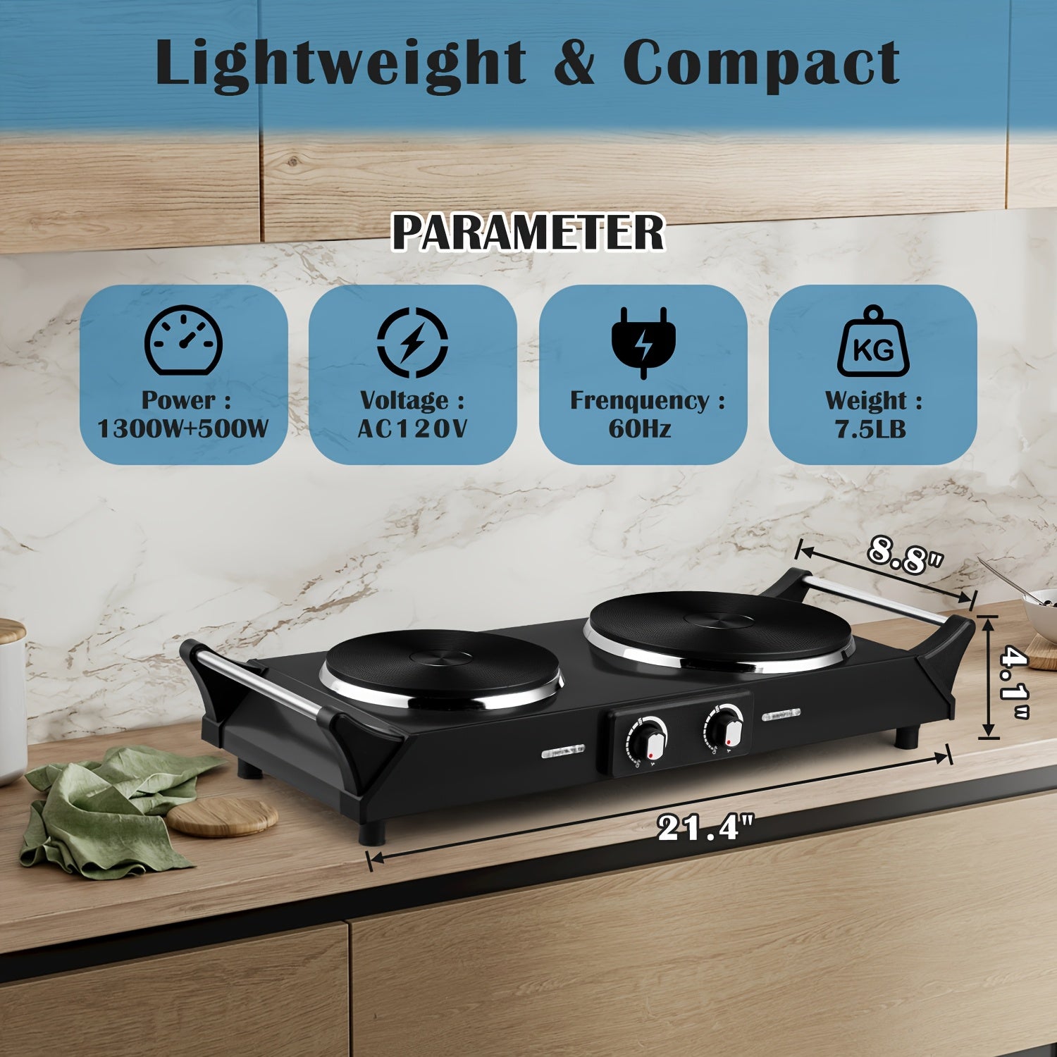 1800W Double Burner Electric Stove with Infrared Ceramic Cooktop, Dual Independent Controls & Cool-Touch Handles – A Portable Hot Plate for Home, Dorm, Camping & RV, Featuring Rapid Heating & Easy-Clean Surface