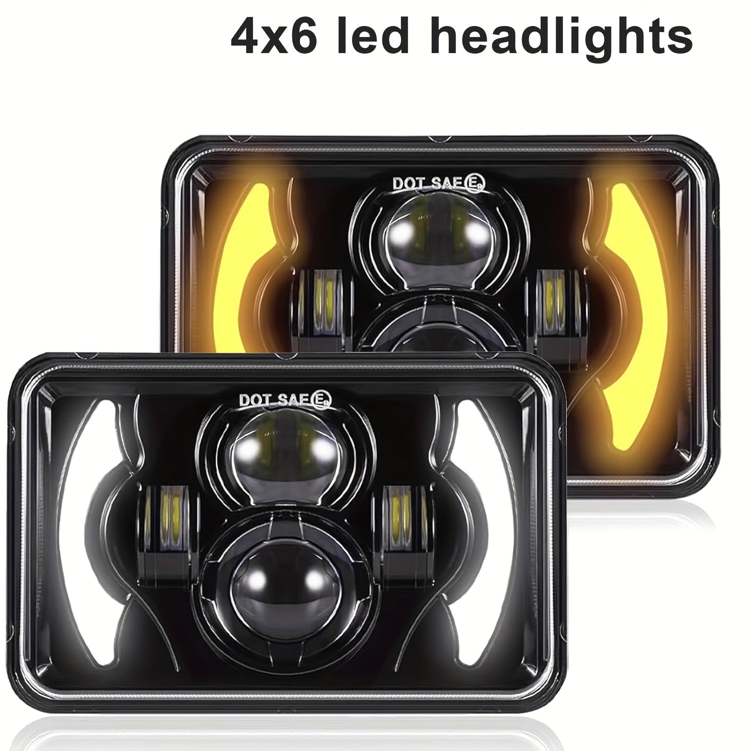 2-Pack 4X6 LED Headlight Set with High/Low Beam, Designed for Cars, with Daytime Running Light and Turn Signal, Suitable for 12V and 24V Trucks, No Battery Included