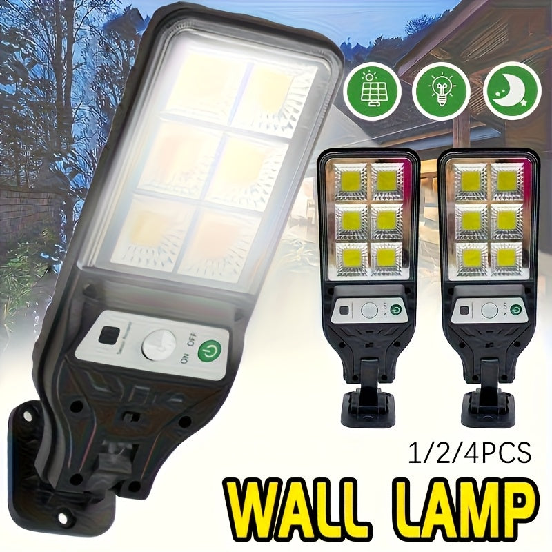 1/2/4 Pack Solar Street Light with Motion Sensor, Designed for Wall Mounting, Suitable for Commercial Streets and Area Lighting, Outdoor 6 COB LED Solar Light with 3 Lighting Modes, Perfect for Floodlighting