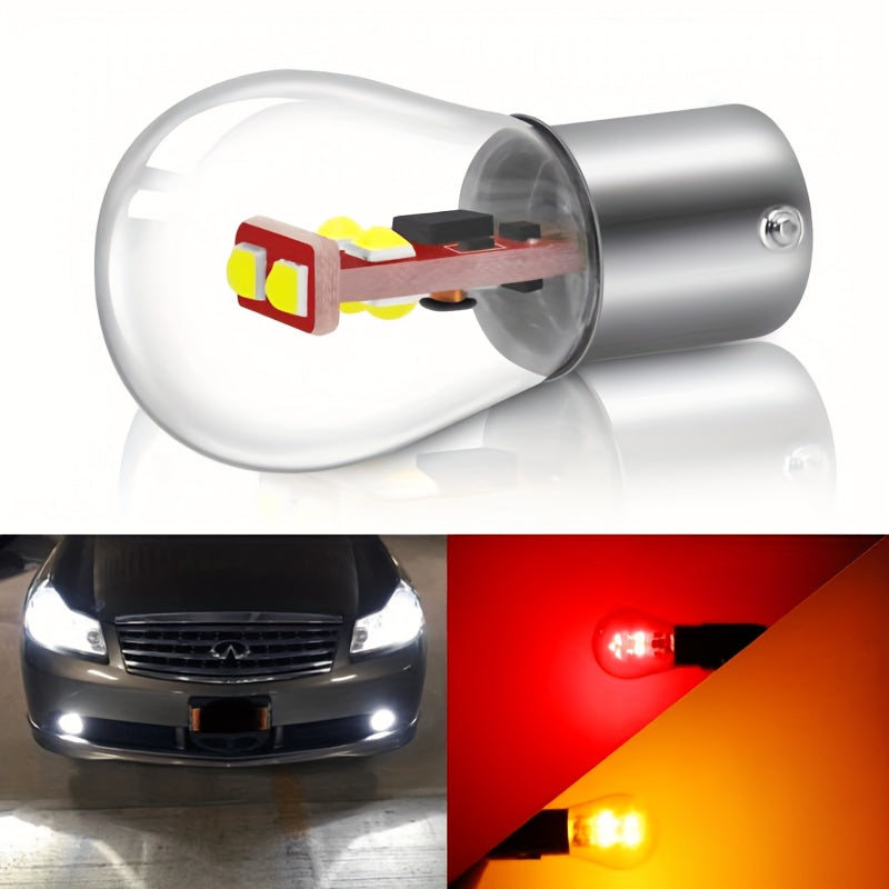 Vehicle LED Headlight Set (2 Pieces), Includes Turn Signal Lights, Brake Lights and Various Bulb Types such as 1156, 1157, BA15S, BAU15S, BA15D and BAY15D. These P21/5W LED High Beams are Compatible with Cars and Trucks