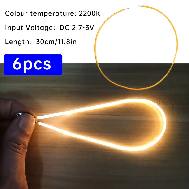 6条柔性LED灯带 - 暖光、红色、绿色、蓝色、粉色 | 38mm/130mm/300mm螺旋灯泡，适用于DIY与装饰 | 电池供电（DC3V） | 强光可弯曲，适合厨房/客厅/书桌
